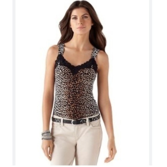 White House Black Market Tops - NWT White House Black Market Leopard Lace Trimmed Top Size Small